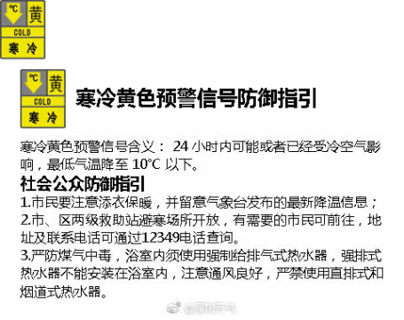 深圳的朋友注意了：官方已经发布寒冷黄色预警,气温有可能跌破零度